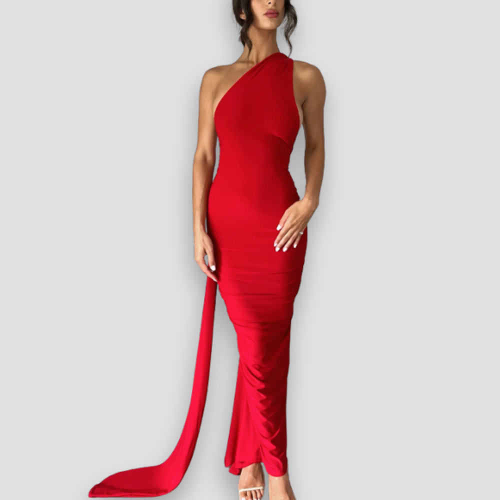 Badhie | Women's Backless One-Shoulder Draped Evening Gown