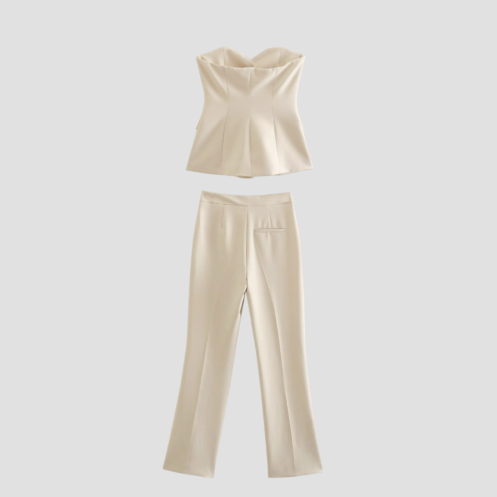 Badhie | Women's Strapless Button-Front Blazer & Tailored Trousers Set
