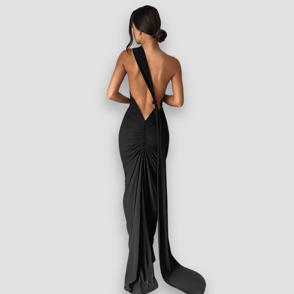 Badhie | Women's Backless One-Shoulder Draped Evening Gown