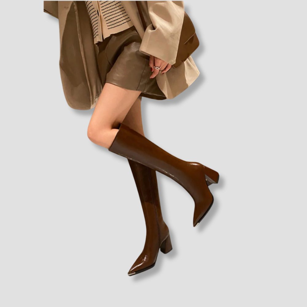 Badhie | Women’s Winter Leather Knee-High Boots Pointed Toe