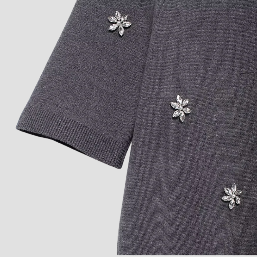 Badhie | Women's Knitted Rhinestone Mini Skirt Two-Piece Set