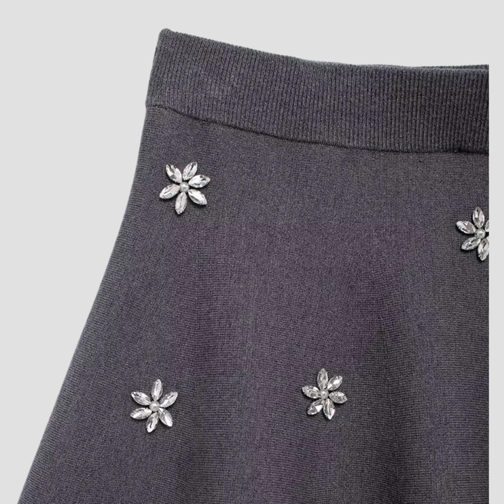 Badhie | Women's Knitted Rhinestone Mini Skirt Two-Piece Set