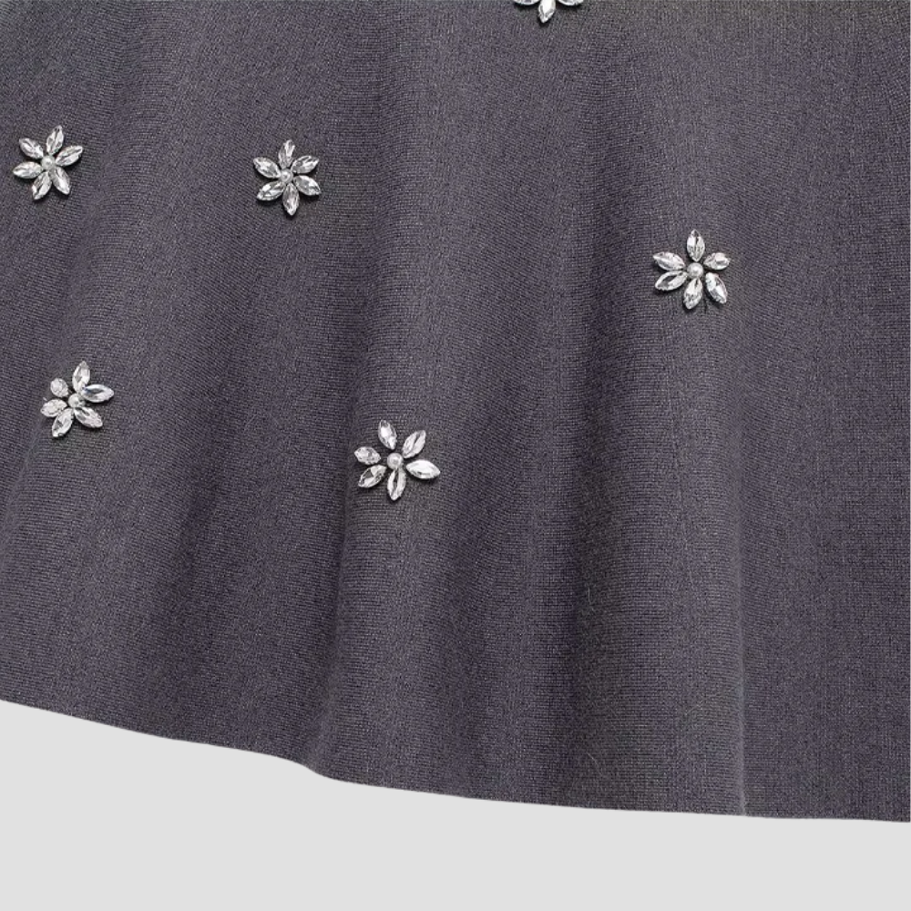 Badhie | Women's Knitted Rhinestone Mini Skirt Two-Piece Set