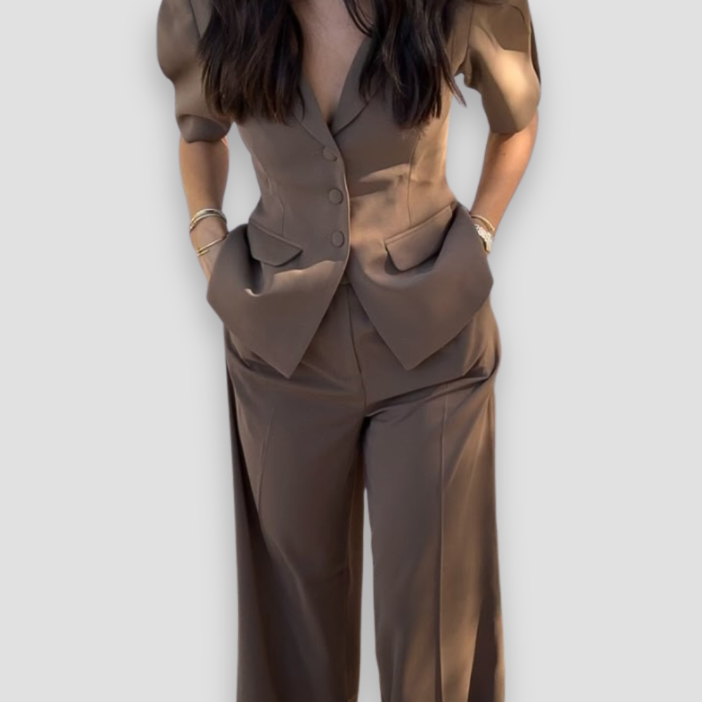 Badhie | Women's Structured Short-Sleeve Blazer & Wide-Leg Trousers Set