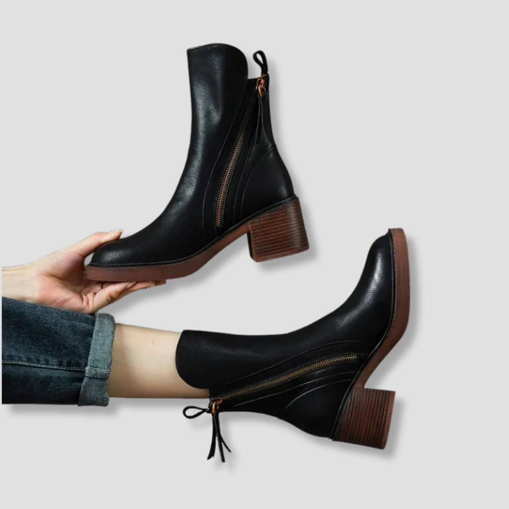 Badhie | Women’s Classic Zip-Up Block Heel Ankle Boots