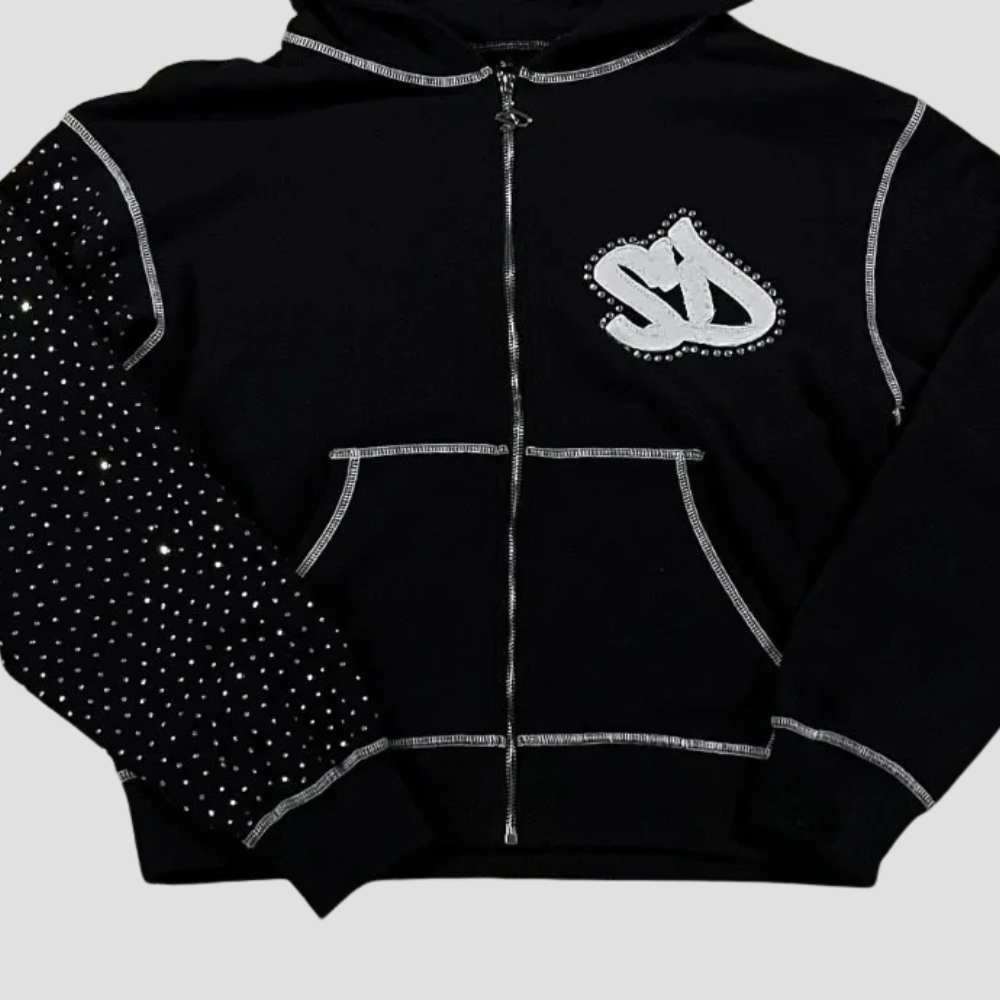 Badhie | Women’s Oversized Rhinestone Zip Hoodie