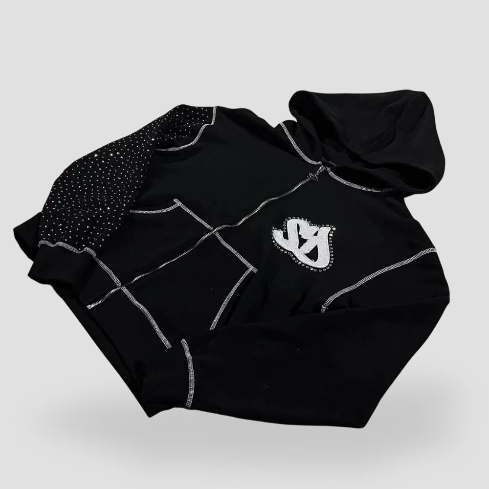 Badhie | Women’s Oversized Rhinestone Zip Hoodie