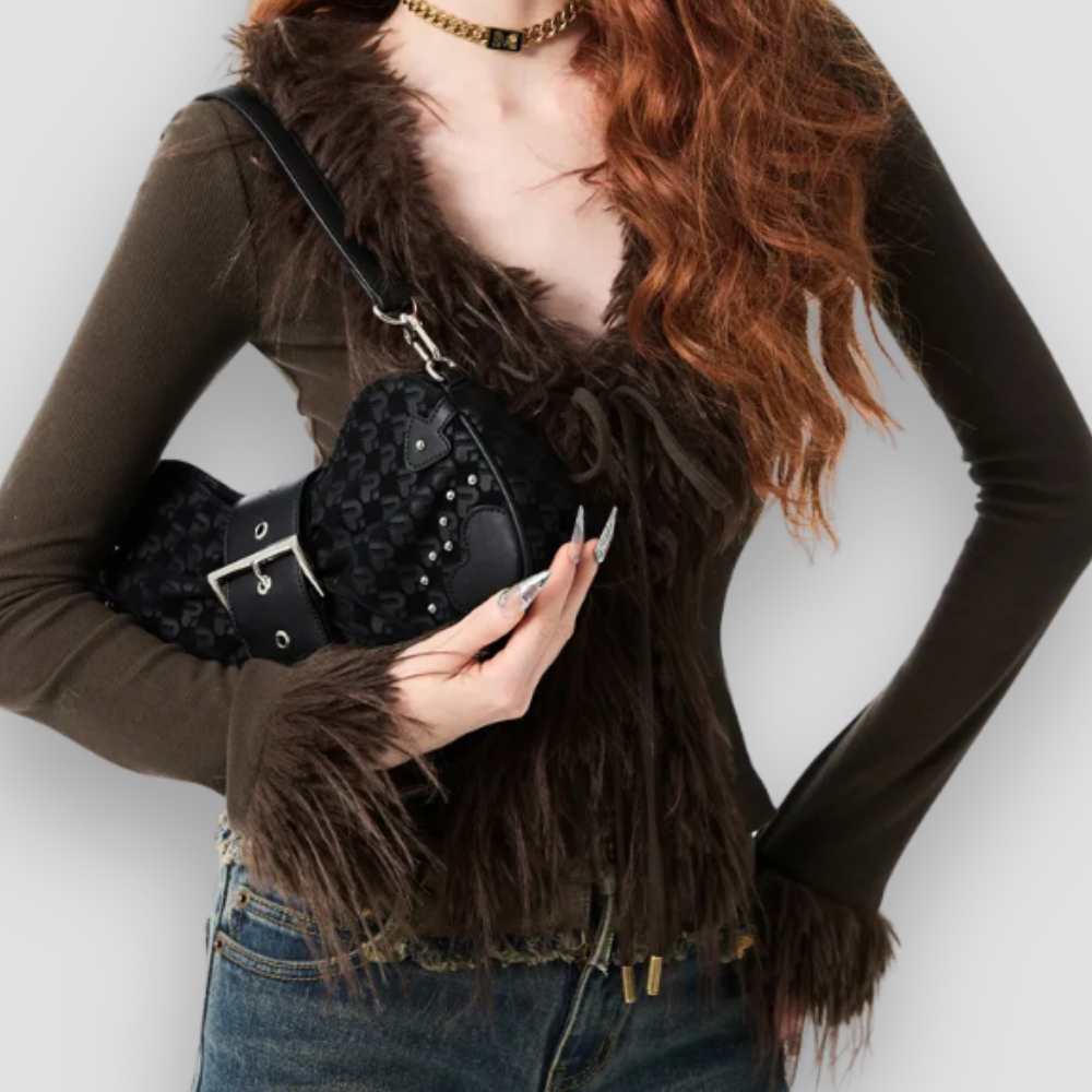 Badhie | Women's Fur Trim Tie-Front Cardigan