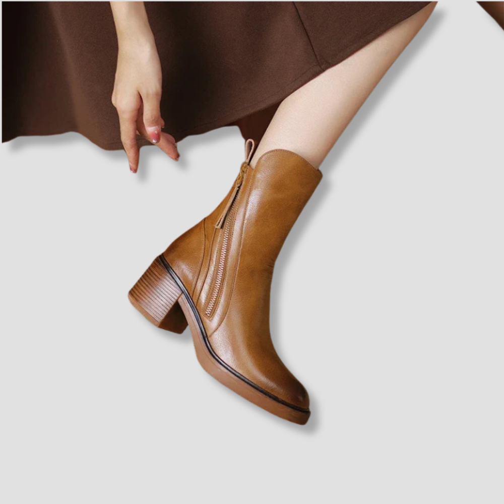 Badhie | Women’s Classic Zip-Up Block Heel Ankle Boots