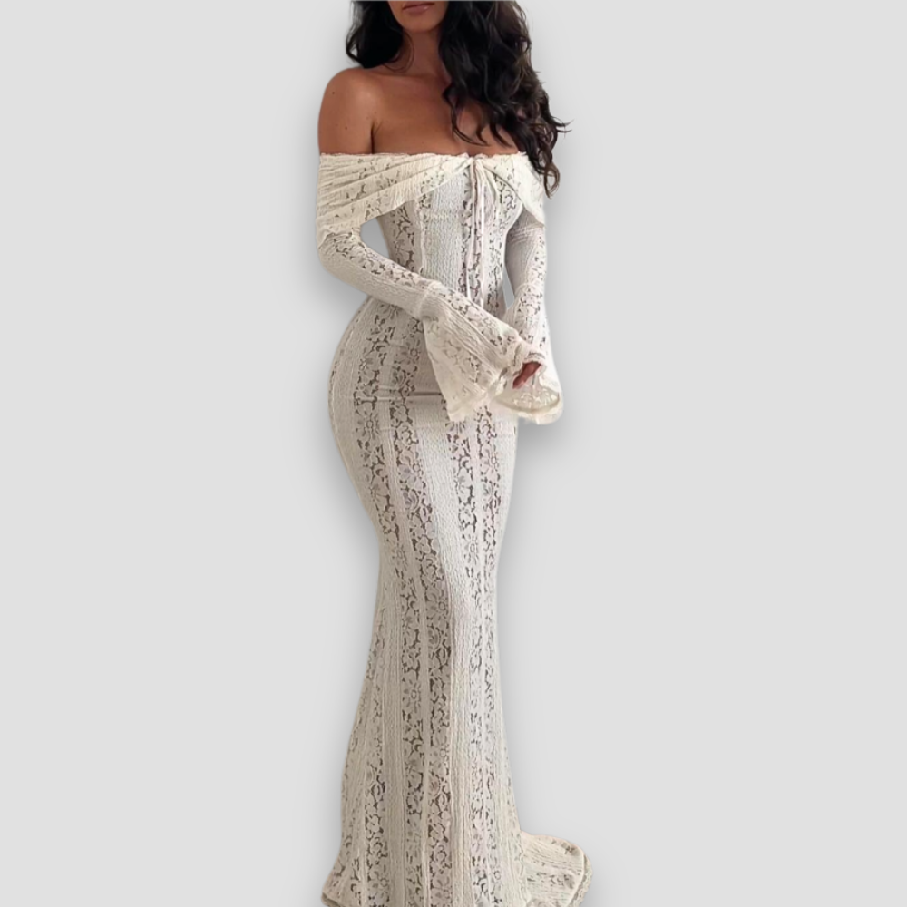 Badhie | Women's Lace Off-Shoulder Long Sleeve Maxi Dress
