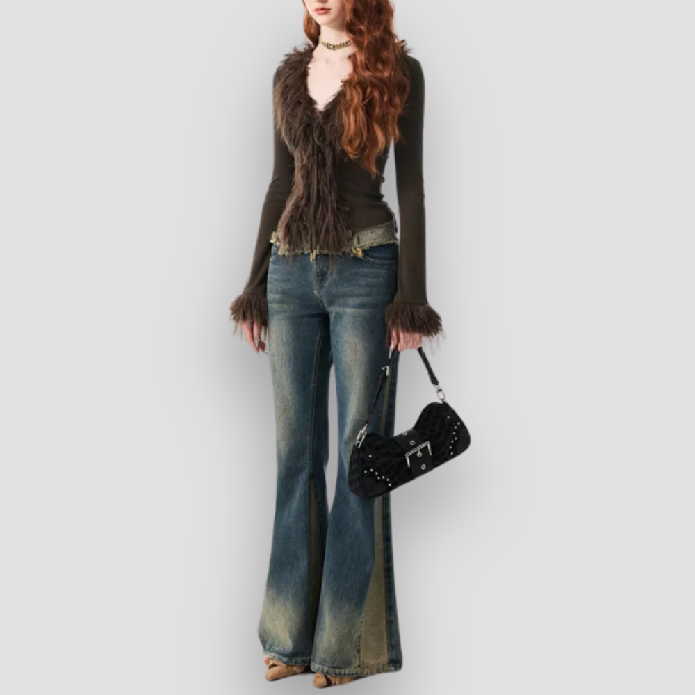 Badhie | Women's Fur Trim Tie-Front Cardigan