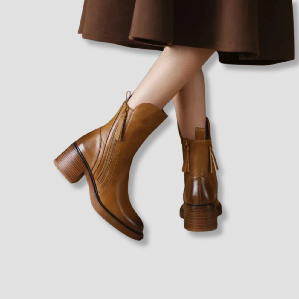 Badhie | Women’s Classic Zip-Up Block Heel Ankle Boots