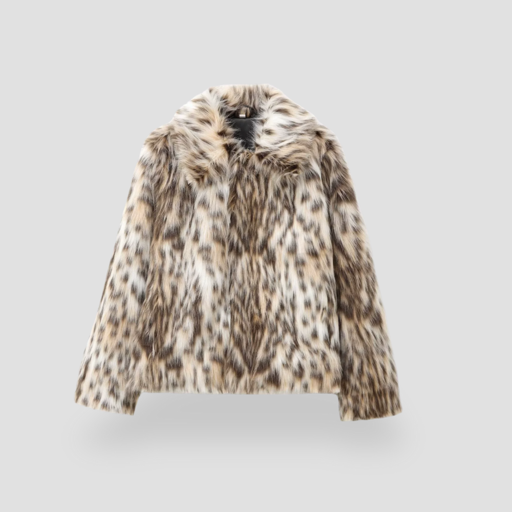 Badhie | Women's Winter Jacket Brown Faux Fur Leopard Casual