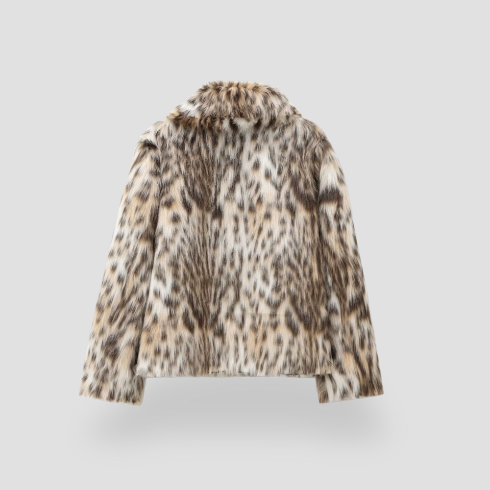 Badhie | Women's Winter Jacket Brown Faux Fur Leopard Casual