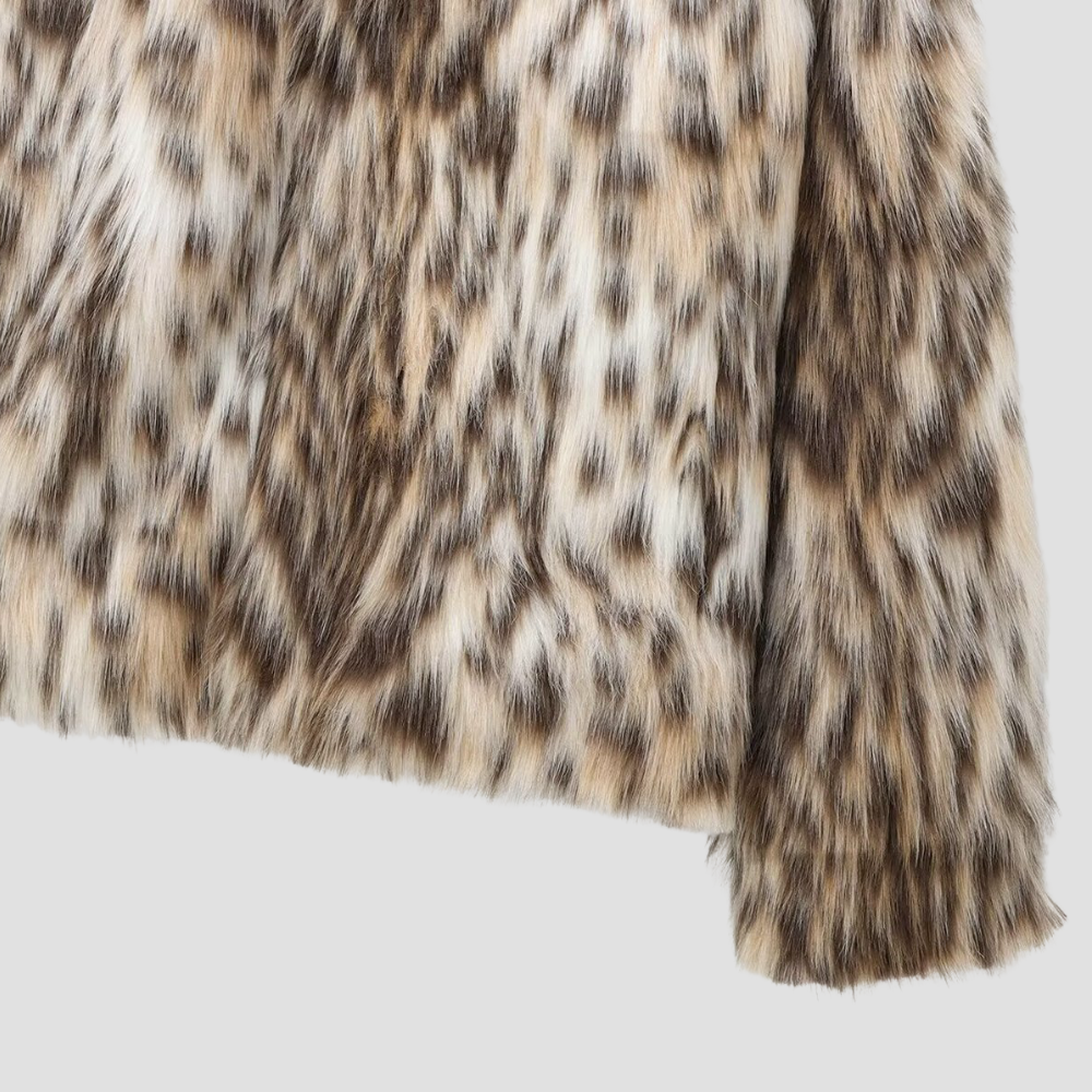 Badhie | Women's Winter Jacket Brown Faux Fur Leopard Casual