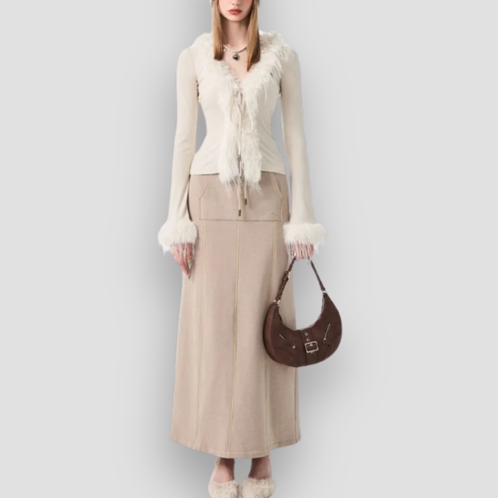 Badhie | Women's Fur Trim Tie-Front Cardigan