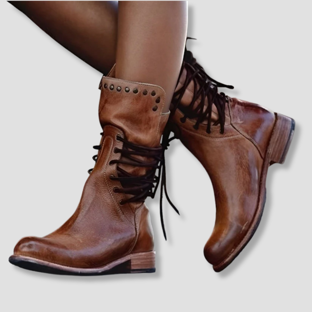 Badhie | Women’s Vintage Studded Lace-Up Combat Boots