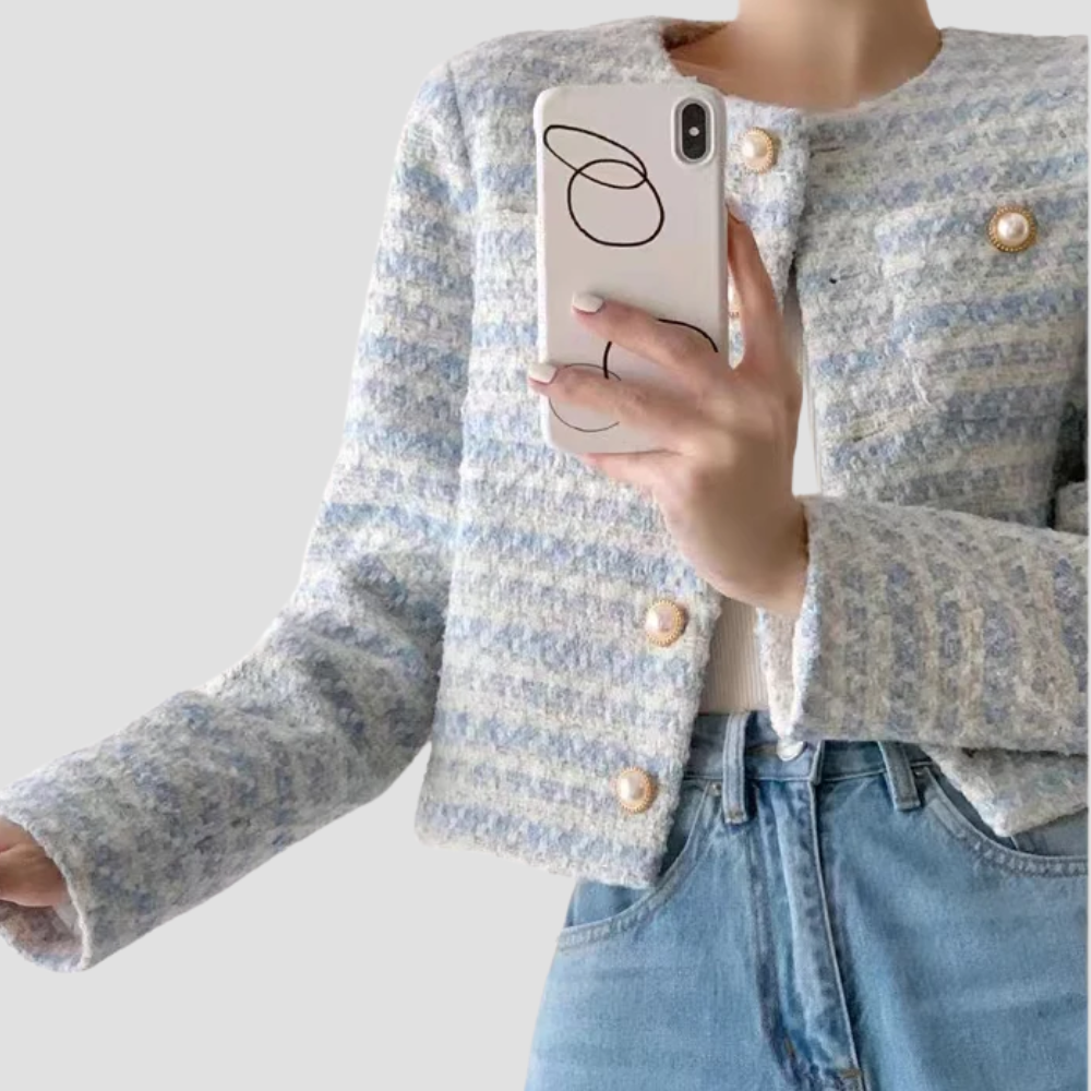 Badhie | Women’s Cropped Tweed Pearl Button Cardigan Jacket