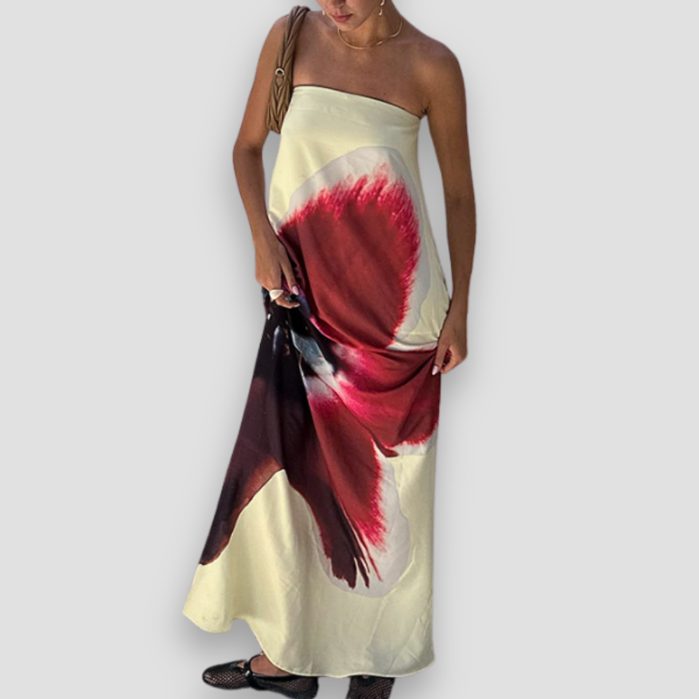 Badhie | Women's Backless Floral Maxi Dress with Belt Detail