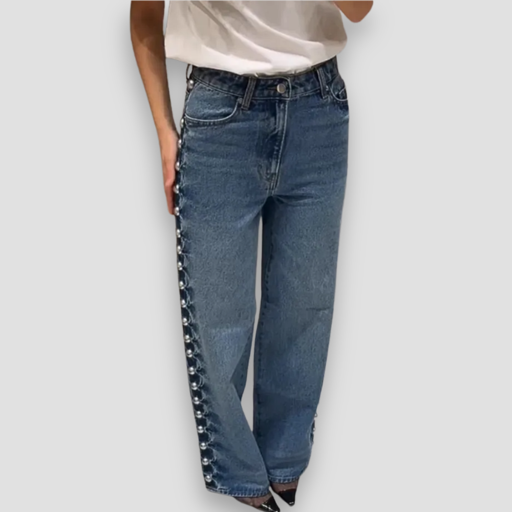 Badhie | Women's Pearl-Studded Denim Pants