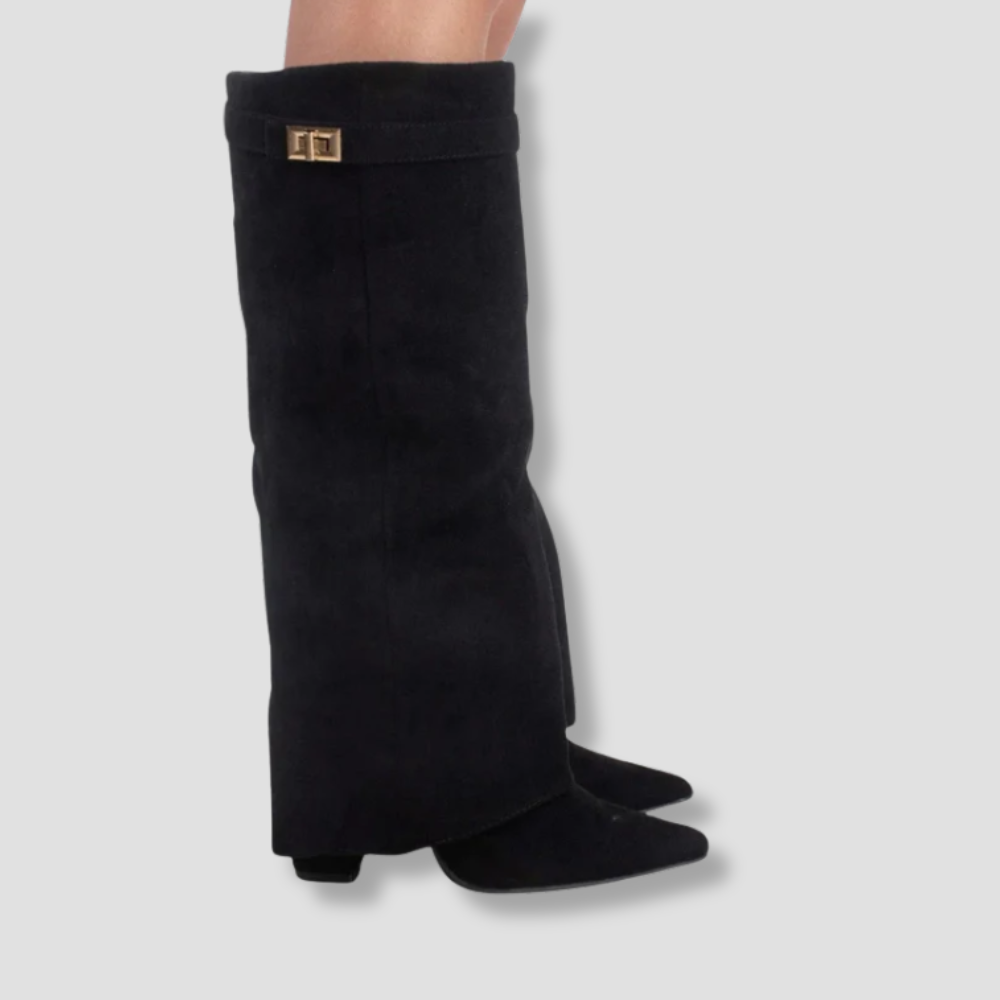 Badhie | Women’s Knee-High Boots Wide-Leg Overlap Block Heel