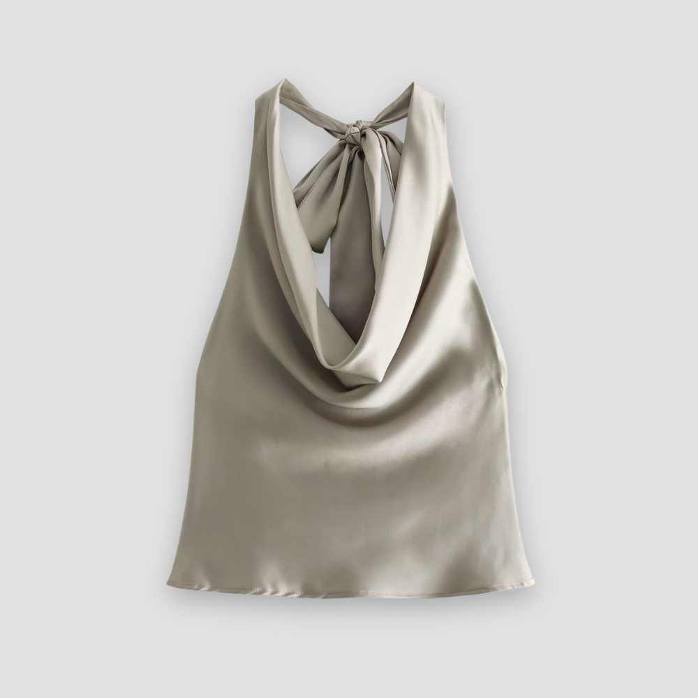 Badhie | Women's Satin Backless Cowl Neck Halter Top
