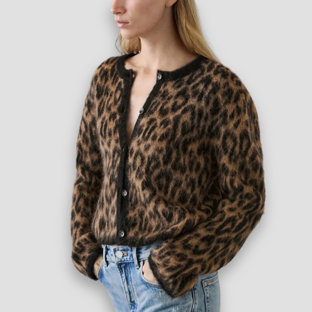 Badhie | Women’s Fuzzy Leopard Button-Up Cardigan