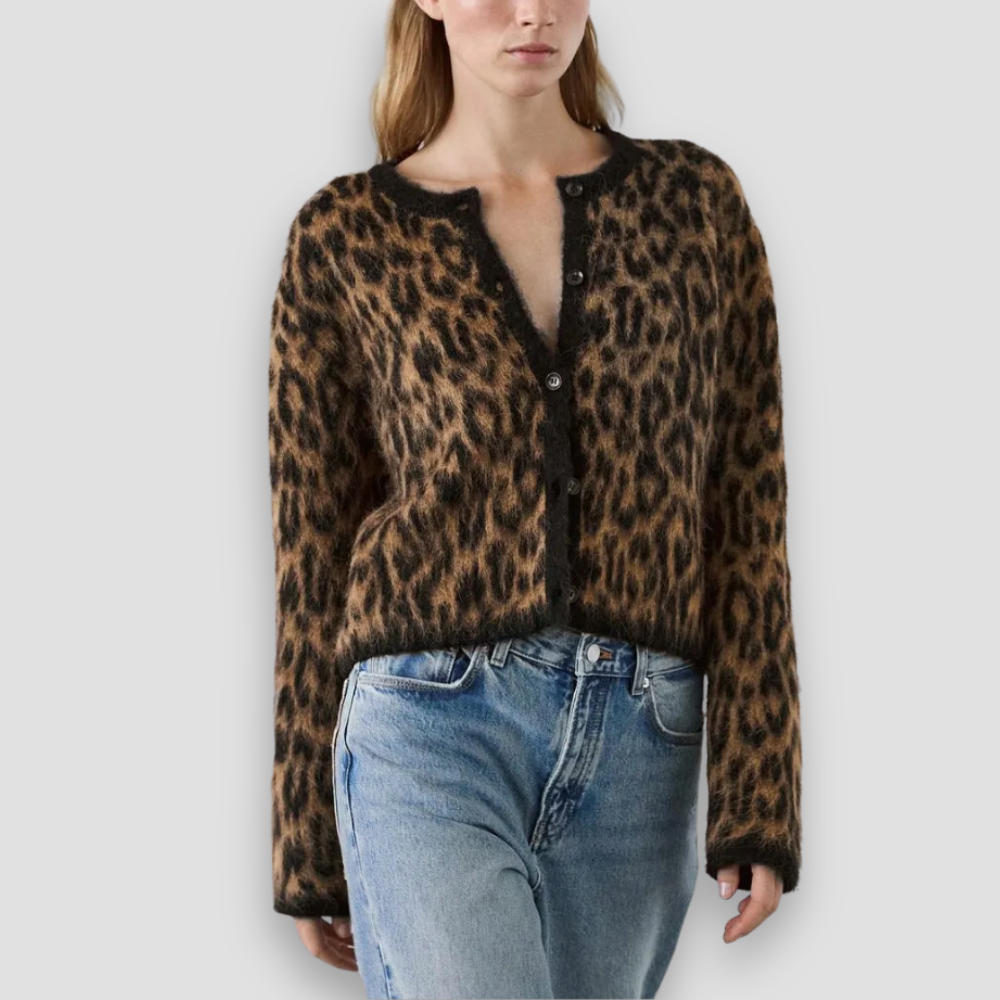 Badhie | Women’s Fuzzy Leopard Button-Up Cardigan