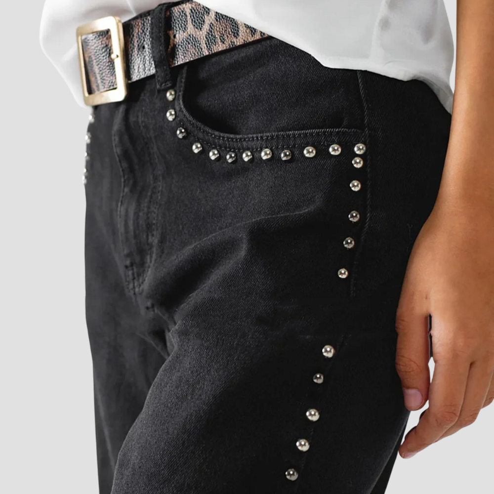 Badhie | Women’s Studded Black Straight Jeans