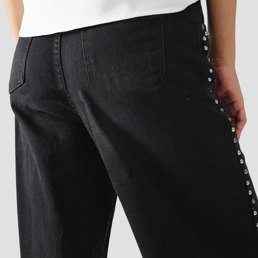 Badhie | Women’s Studded Black Straight Jeans