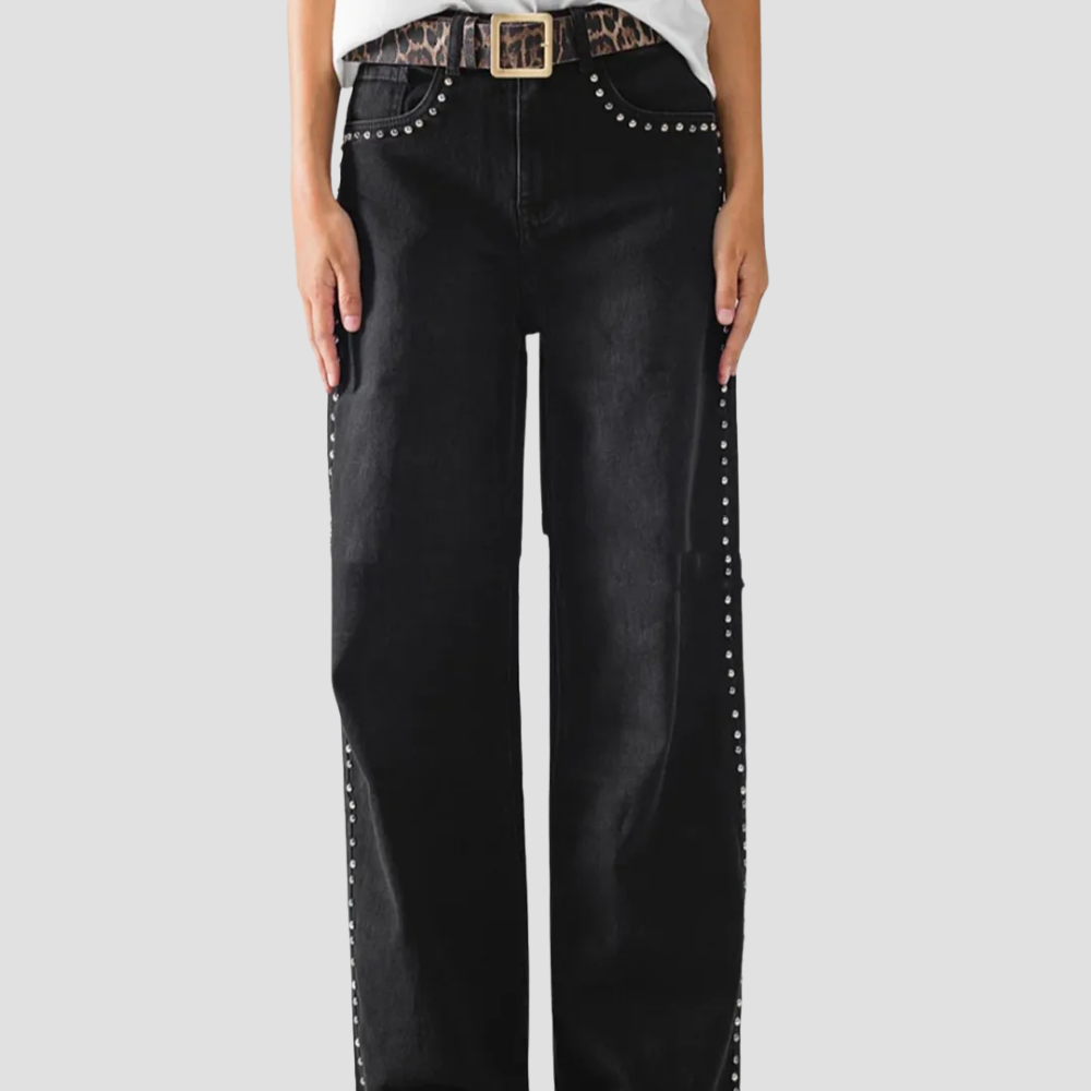 Badhie | Women’s Studded Black Straight Jeans