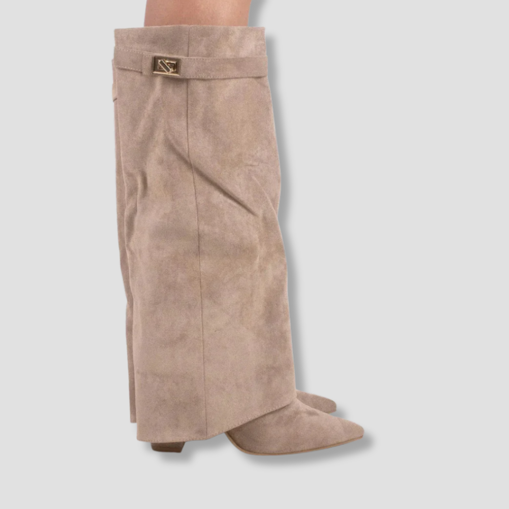 Badhie | Women’s Knee-High Boots Wide-Leg Overlap Block Heel