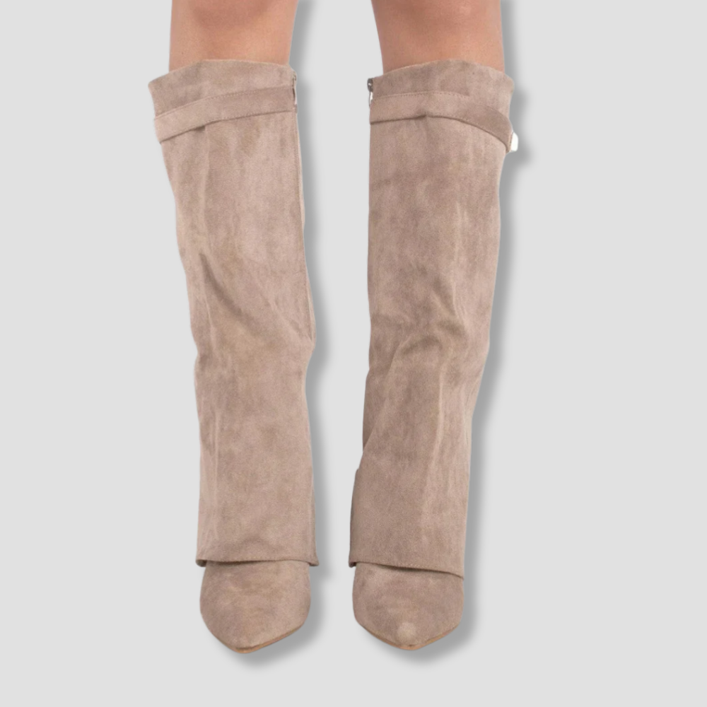 Badhie | Women’s Knee-High Boots Wide-Leg Overlap Block Heel