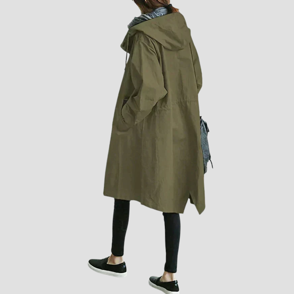 Badhie | Women's Oversized Rain Jacket with Hood Button Front and Pockets