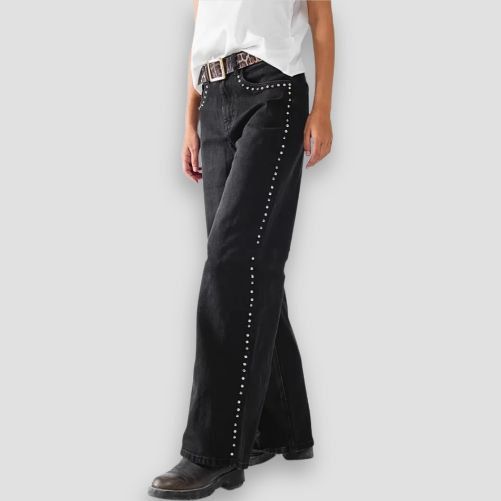 Badhie | Women’s Studded Black Straight Jeans