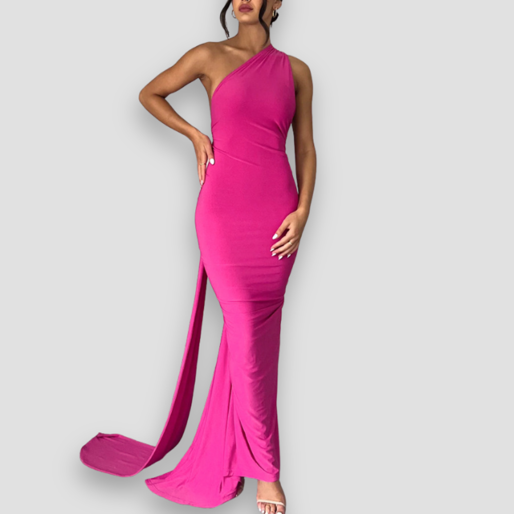 Badhie | Women's Backless One-Shoulder Draped Evening Gown