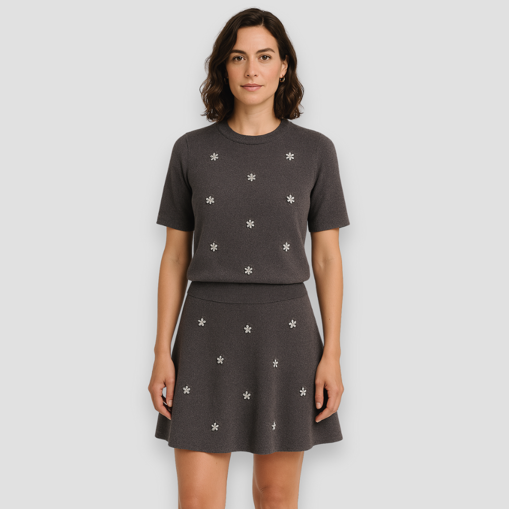 Badhie | Women's Knitted Rhinestone Mini Skirt Two-Piece Set