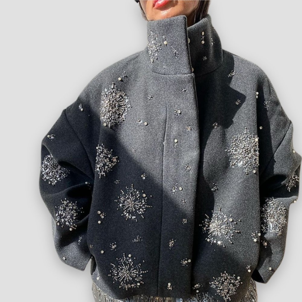 Badhie | Women’s Embellished Wool Blend Glitter Cropped Coat