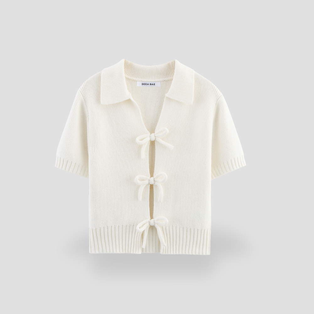 Badhie | Women’s Bow-Tie Knit Short Sleeve Cardigan
