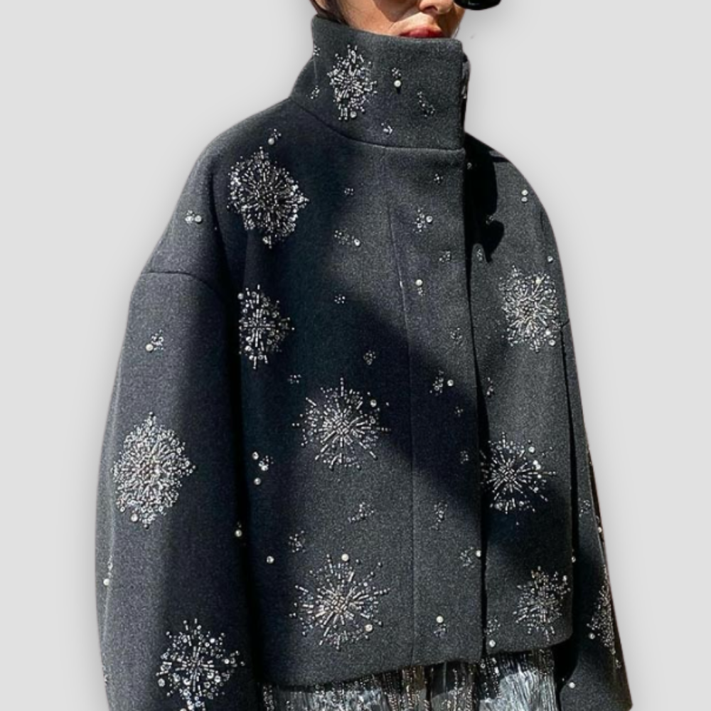 Badhie | Women’s Embellished Wool Blend Glitter Cropped Coat