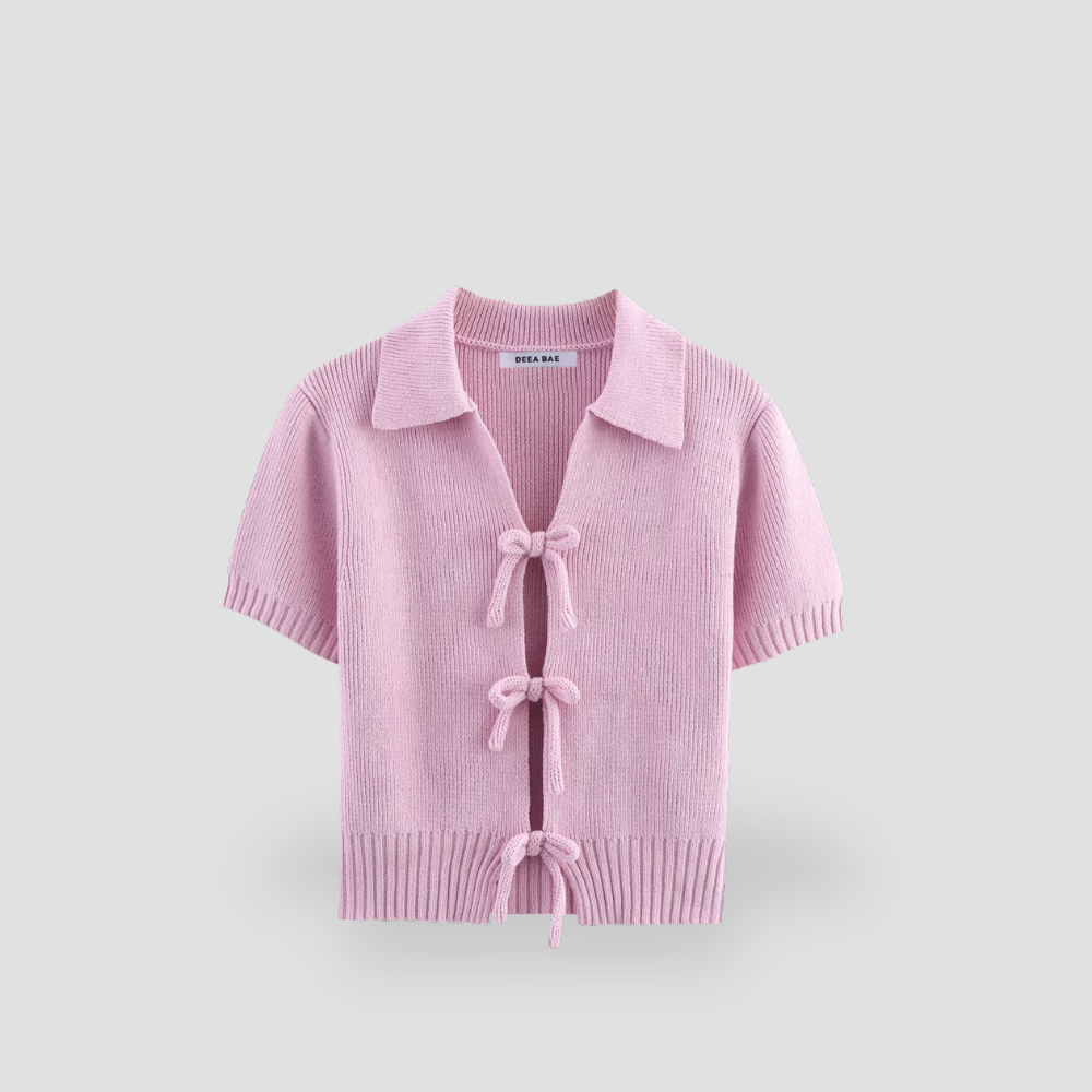 Badhie | Women’s Bow-Tie Knit Short Sleeve Cardigan