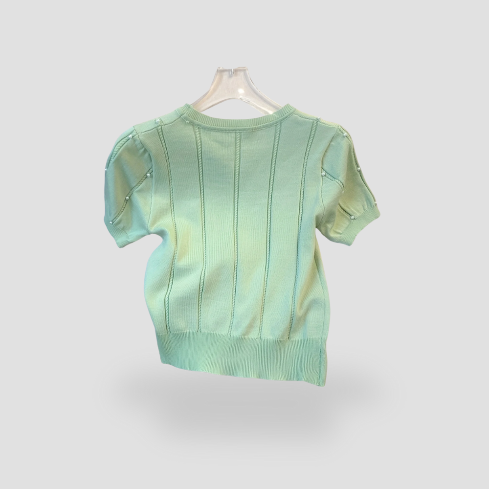 Badhie | Women’s Pearl-Accent Knit Short Sleeve Top
