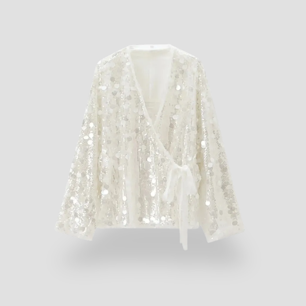 Badhie | Women's Sequin Tie-Front Wrap Blouse