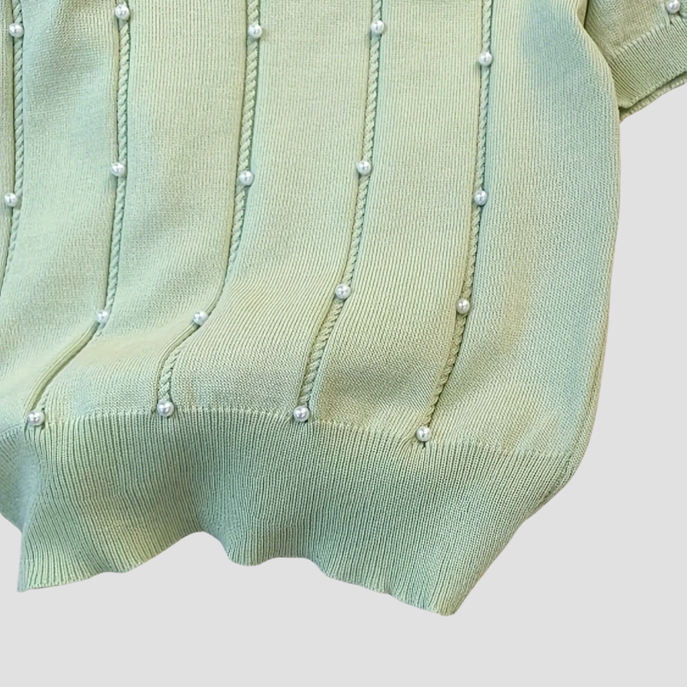 Badhie | Women’s Pearl-Accent Knit Short Sleeve Top