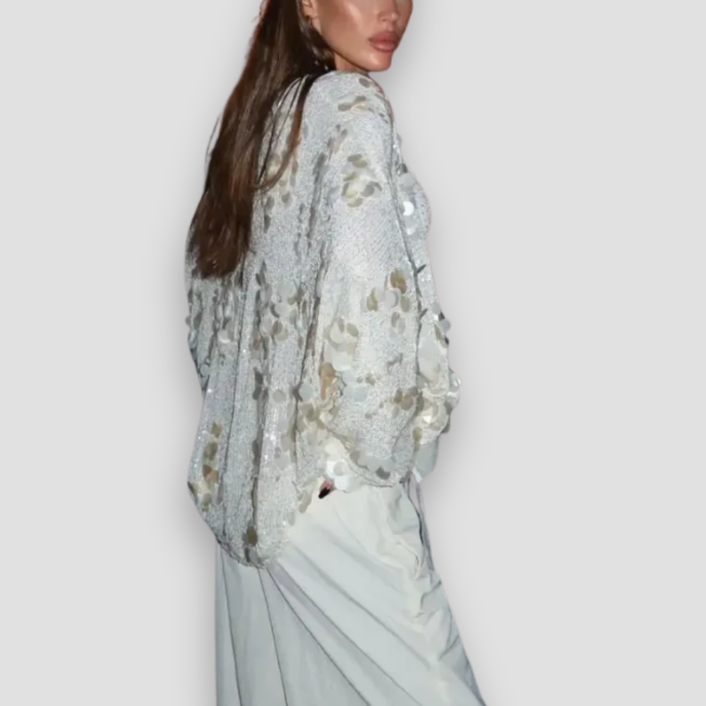 Badhie | Women's Sequin Tie-Front Wrap Blouse