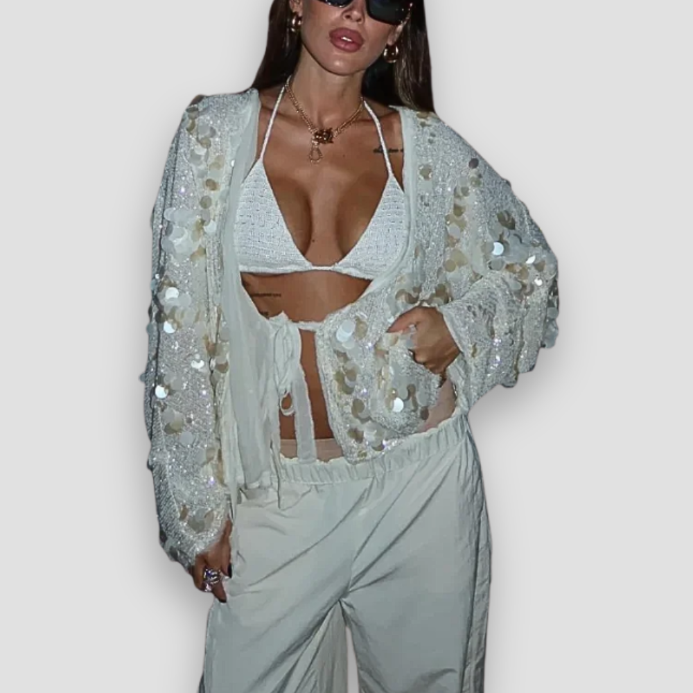 Badhie | Women's Sequin Tie-Front Wrap Blouse