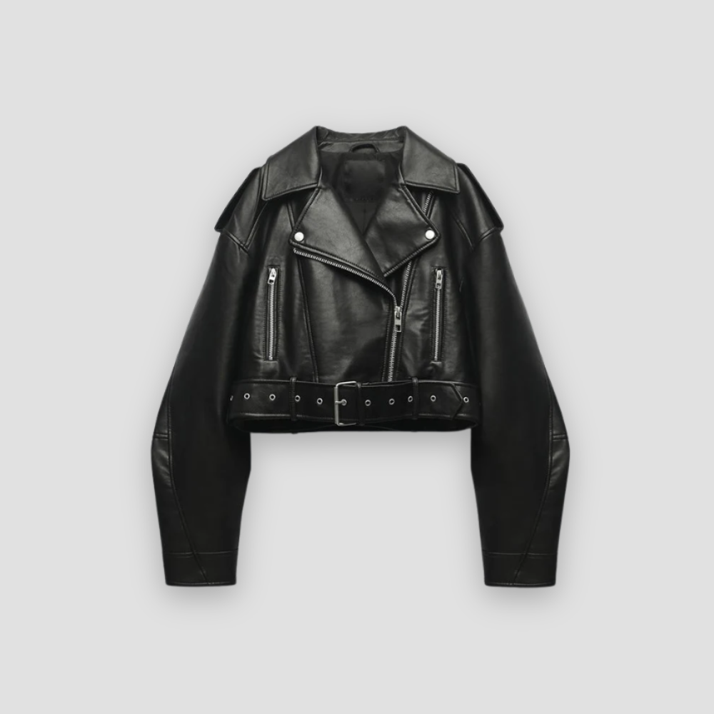 Badhie | Women’s Cropped Faux Leather Zipper Biker Jacket