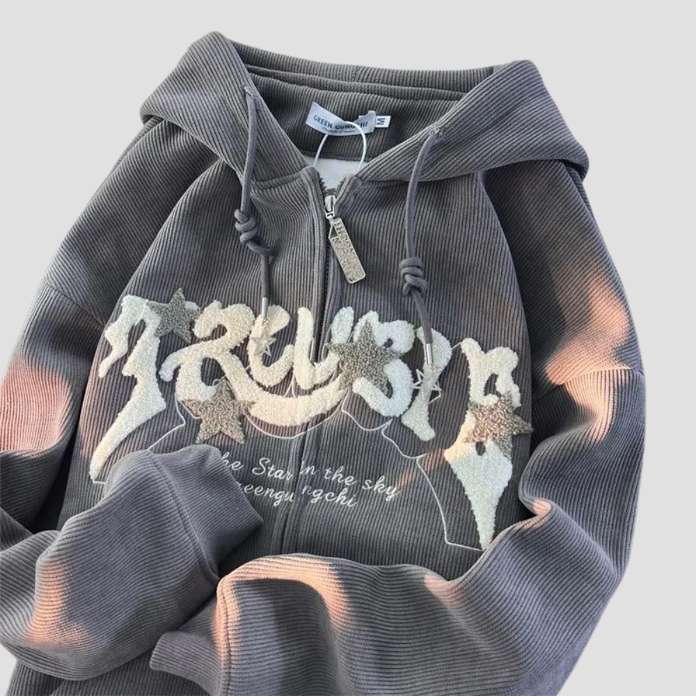 Badhie | Women’s Oversized Ribbed Zip-Up Hoodie – Streetwear Graphic Jacket