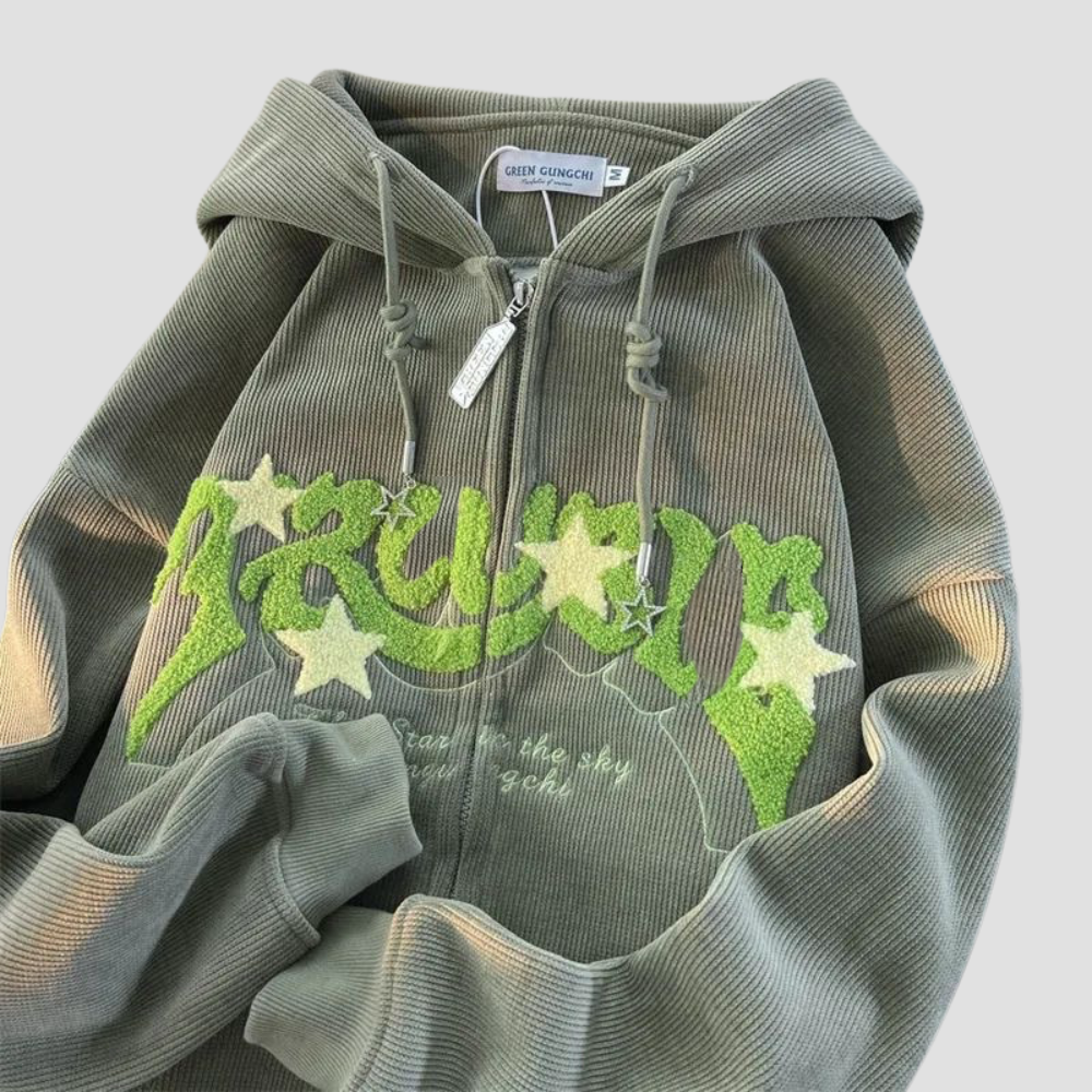 Badhie | Women’s Oversized Ribbed Zip-Up Hoodie – Streetwear Graphic Jacket