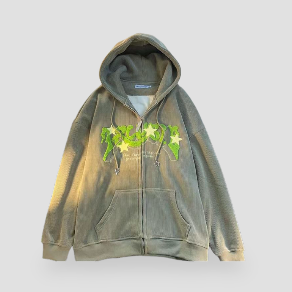 Badhie | Women’s Oversized Ribbed Zip-Up Hoodie – Streetwear Graphic Jacket